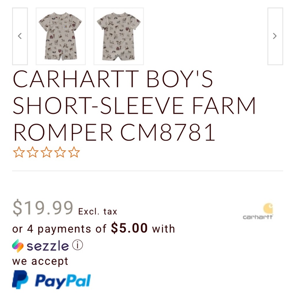Carhartt Beige Short-Sleeve Farm Romper with Animal Print